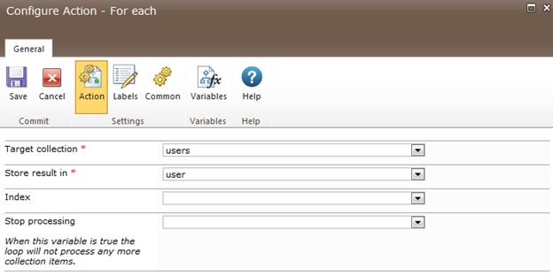 configure foreach action